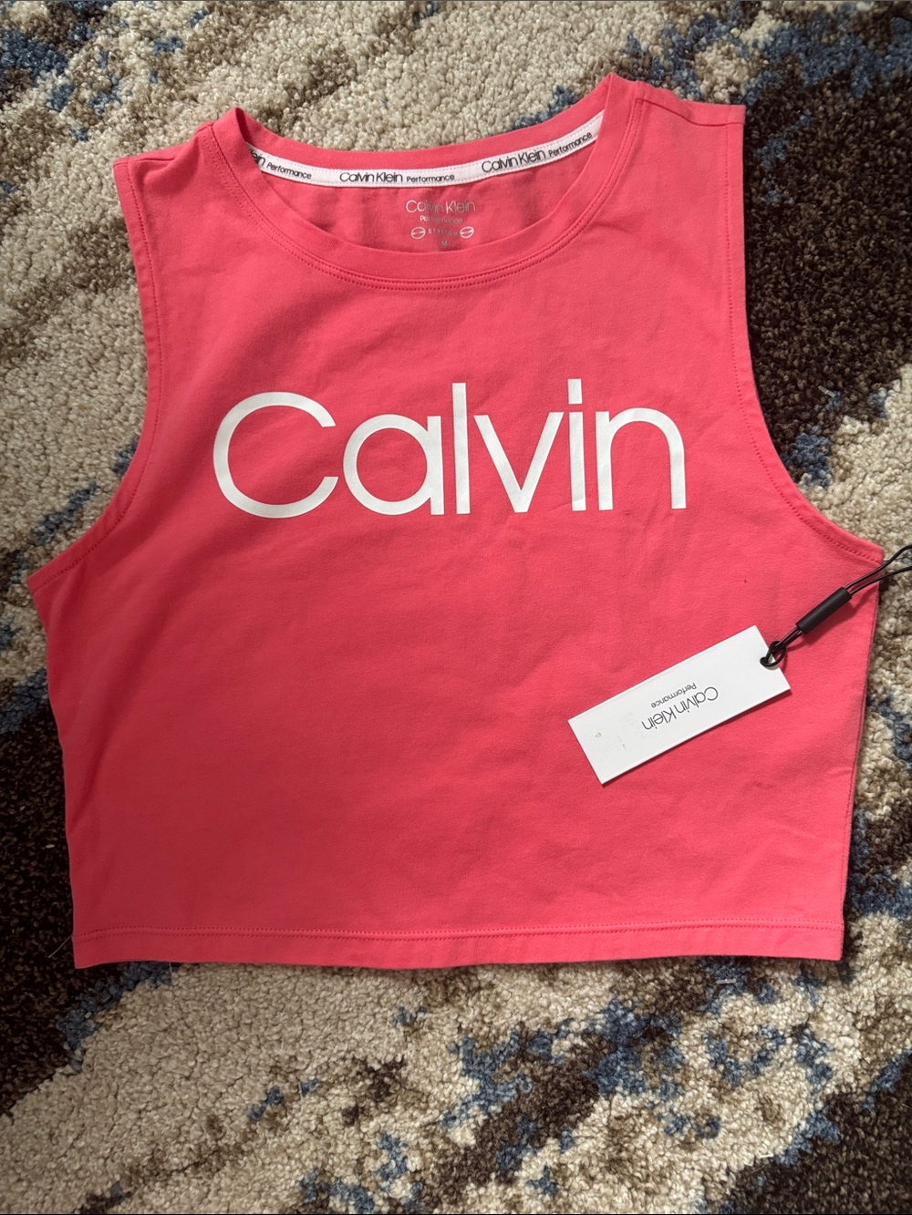Calvin Klein Coral Pink Logo Crop Tank